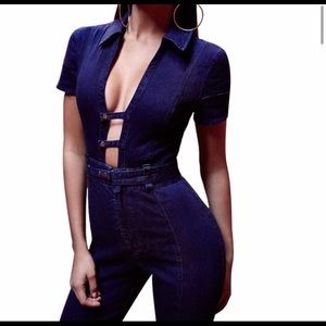 Sexy stretch denim jumpsuit
